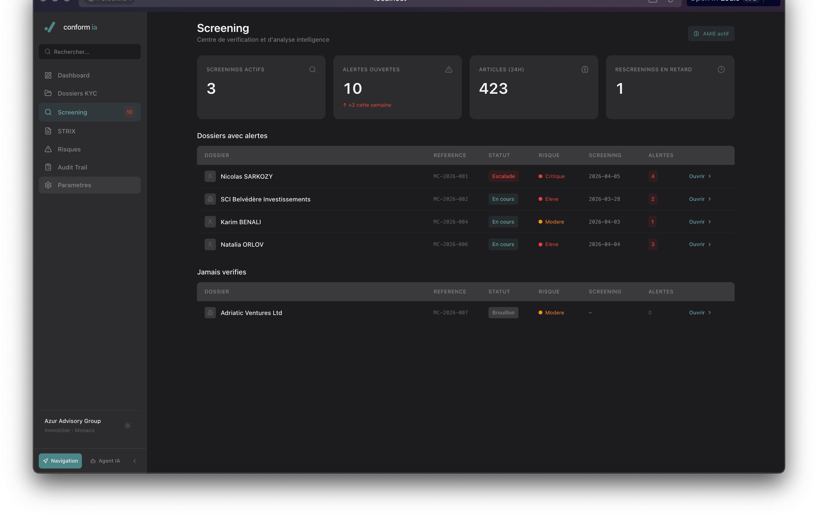Screening Hub, centre de vérification et analyse