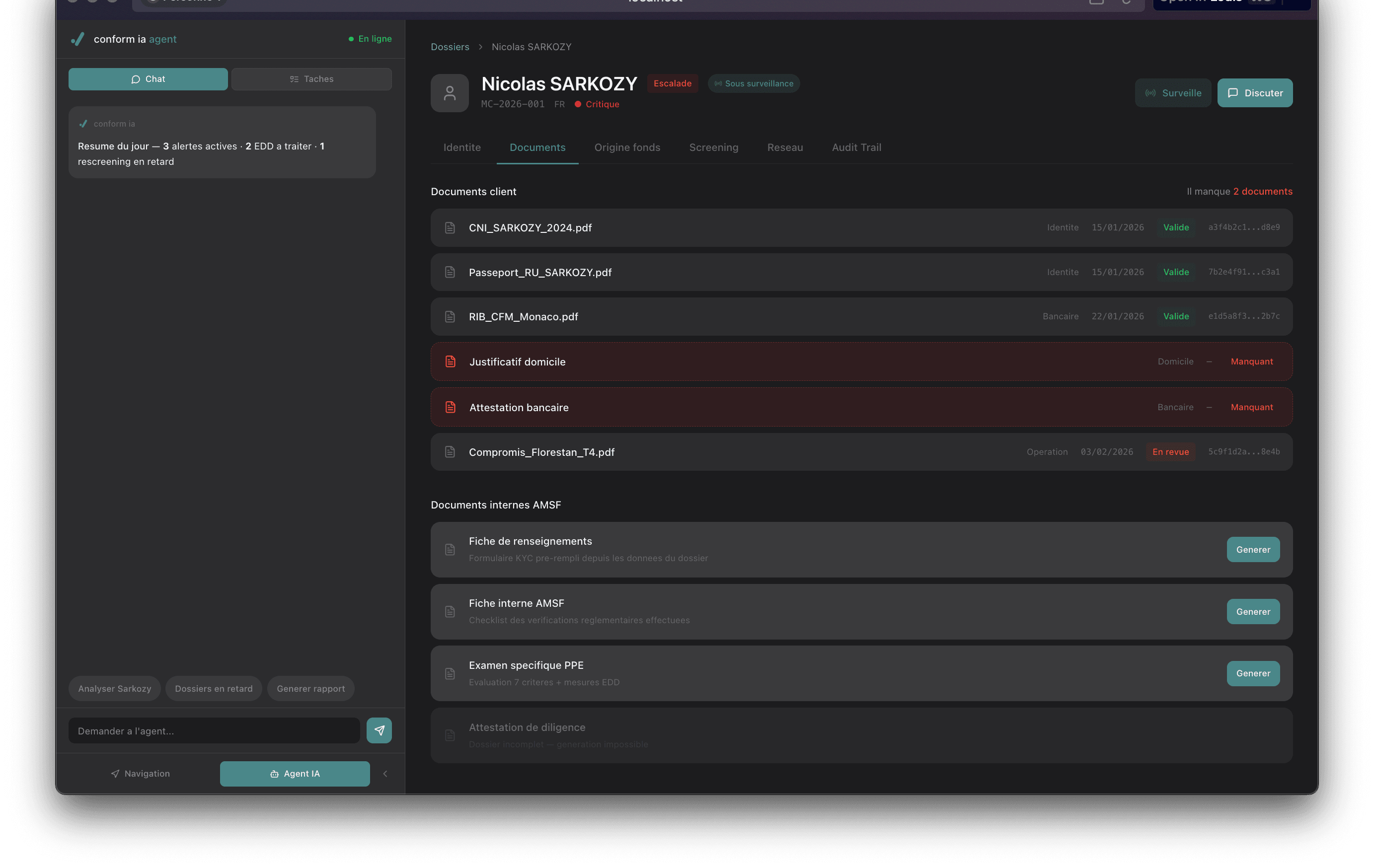 Agent IA compliance, analyse contextuelle des dossiers