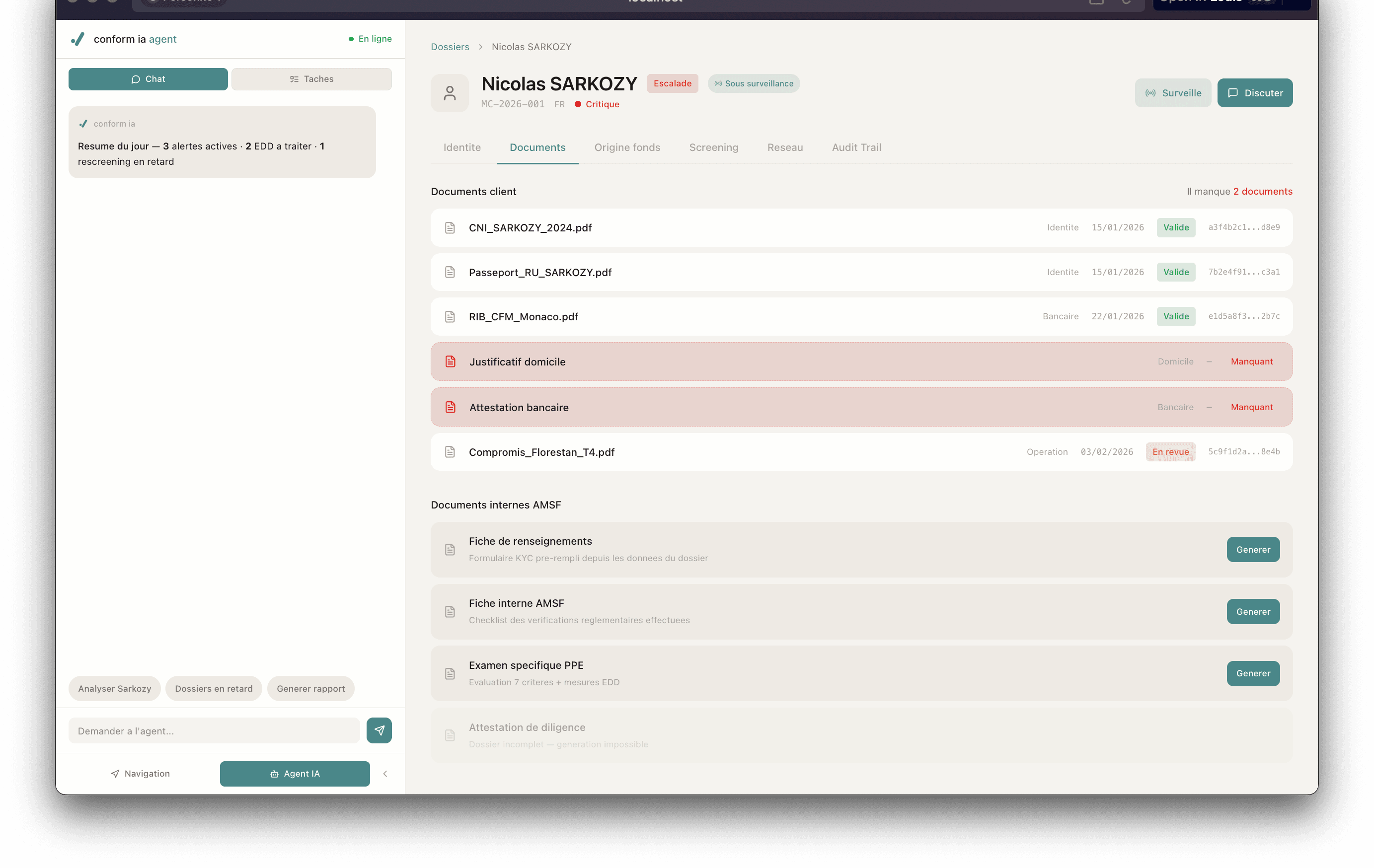 Dossier client, documents et agent IA